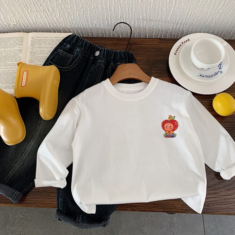 りんごカートゥーン長袖Tシャツ