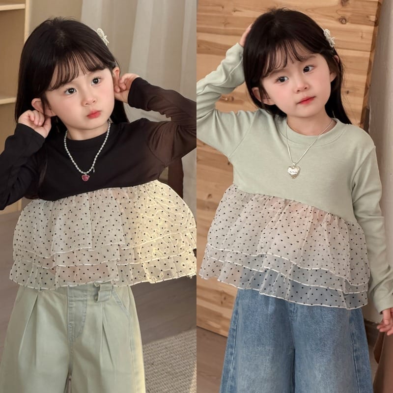 【KID】ドットチュールカンカンフリル長袖Tシャツ