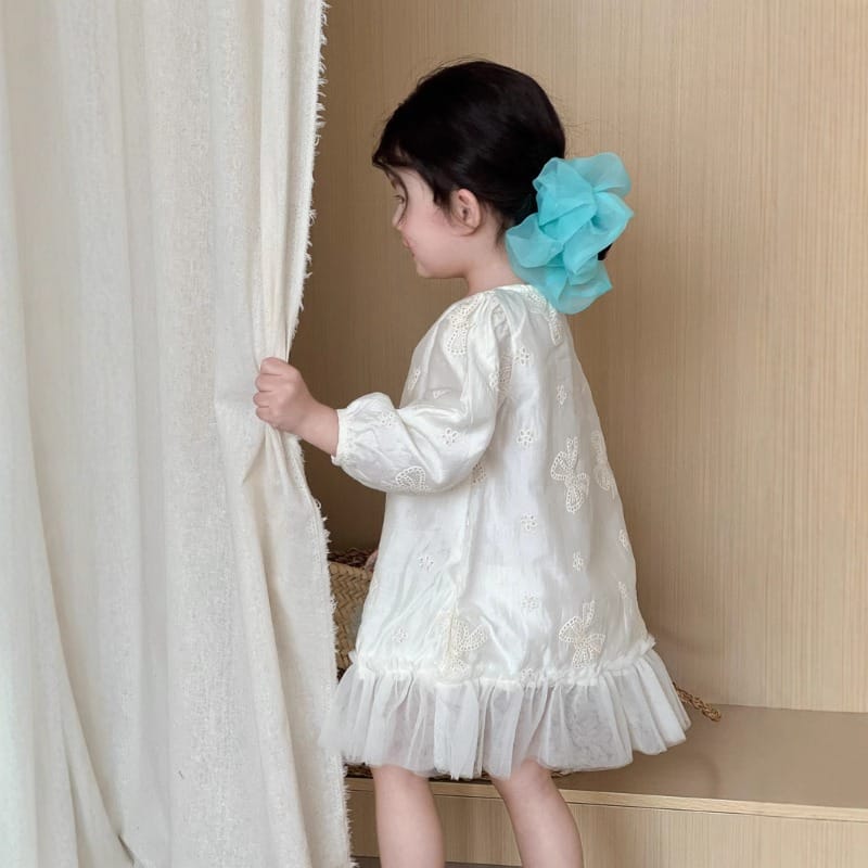 【KID】エンジェルリボン長袖チュールワンピース
