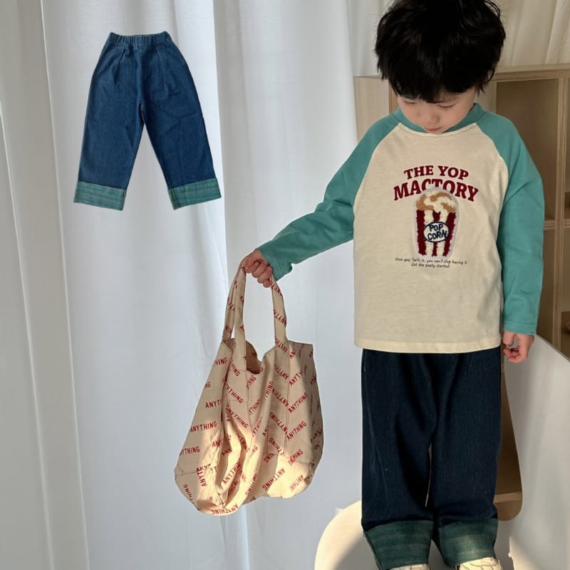 裾ストライプロールアップデニムパンツ