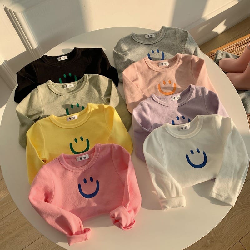 【KID】カラフルスマイルプリントシンプル長袖Tシャツ