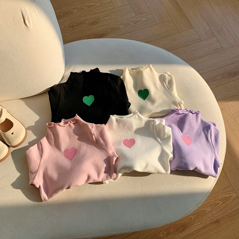 ハートプリントフリルハイネック長袖Tシャツ