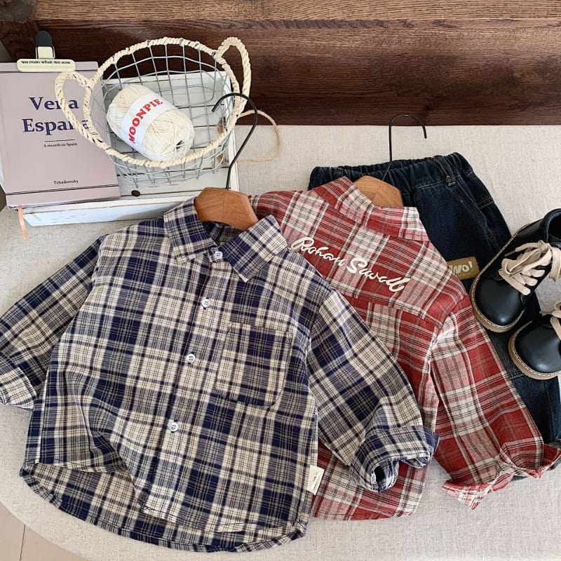 【KID】サンデーバックロゴ刺繡チェック長袖シャツ