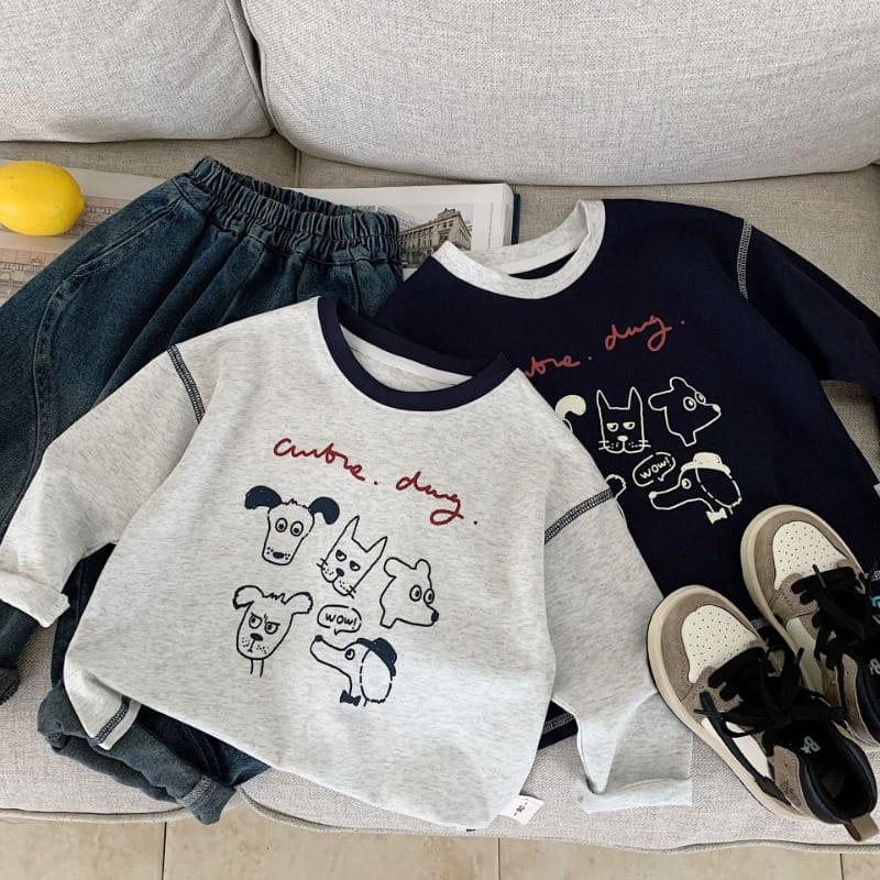 【KID】ワウシニカルドッグプリント長袖Tシャツ