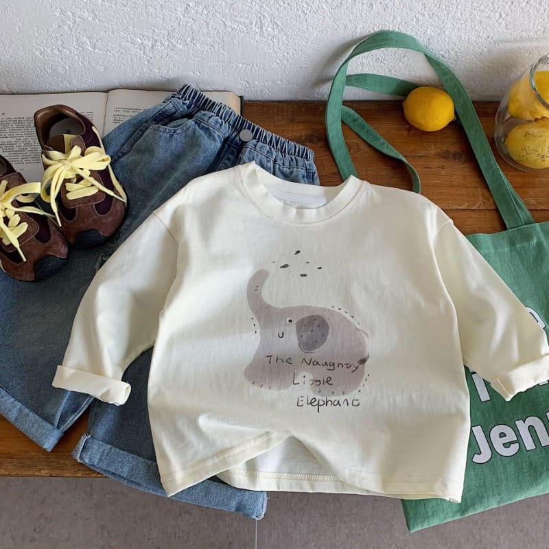 【KID】ぞうプリント長袖クルーネックTシャツ