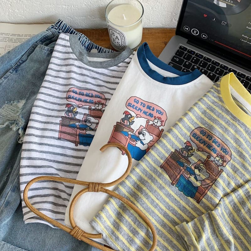 スリーピーヘッドくまプリント長袖Tシャツ