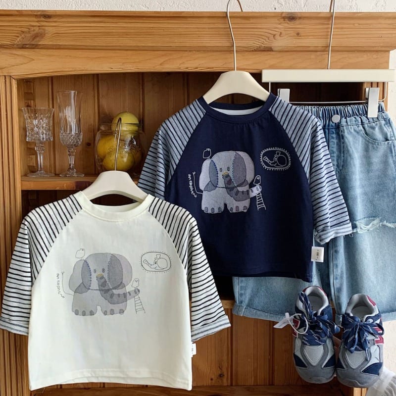ジャガードぞうストライプラグラン長袖Tシャツ