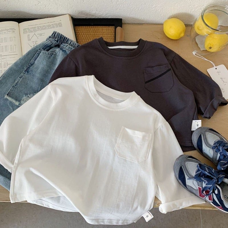 胸ポケット無地長袖クルーネックTシャツ