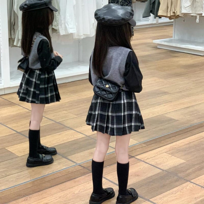 【セット】スクールルックベストシャツチェックプリーツスカートセット