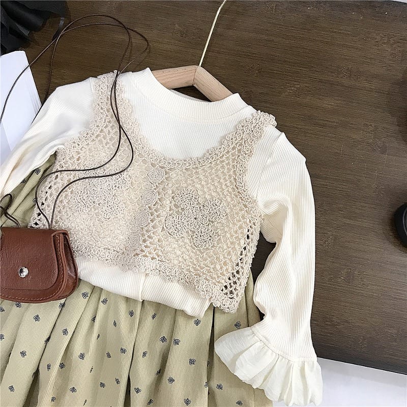 【セット】フリルTシャツレースビスチェコーデュロイスカート3点セット