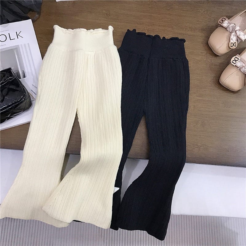 ウエストフリルリブニットブーツカットパンツ
