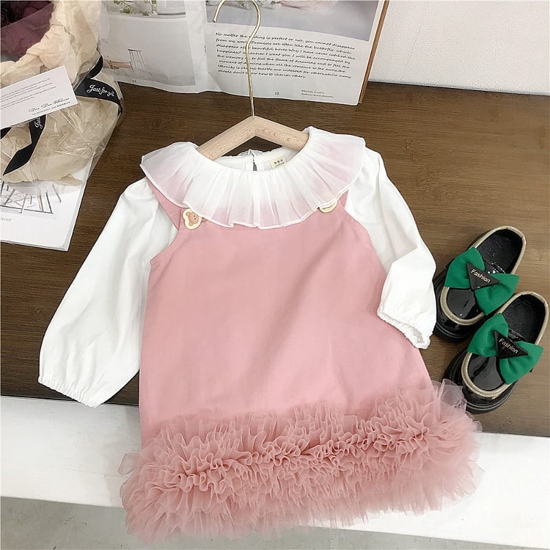 【セット】くまフリルTシャツチュールサスペンダーワンピースセット