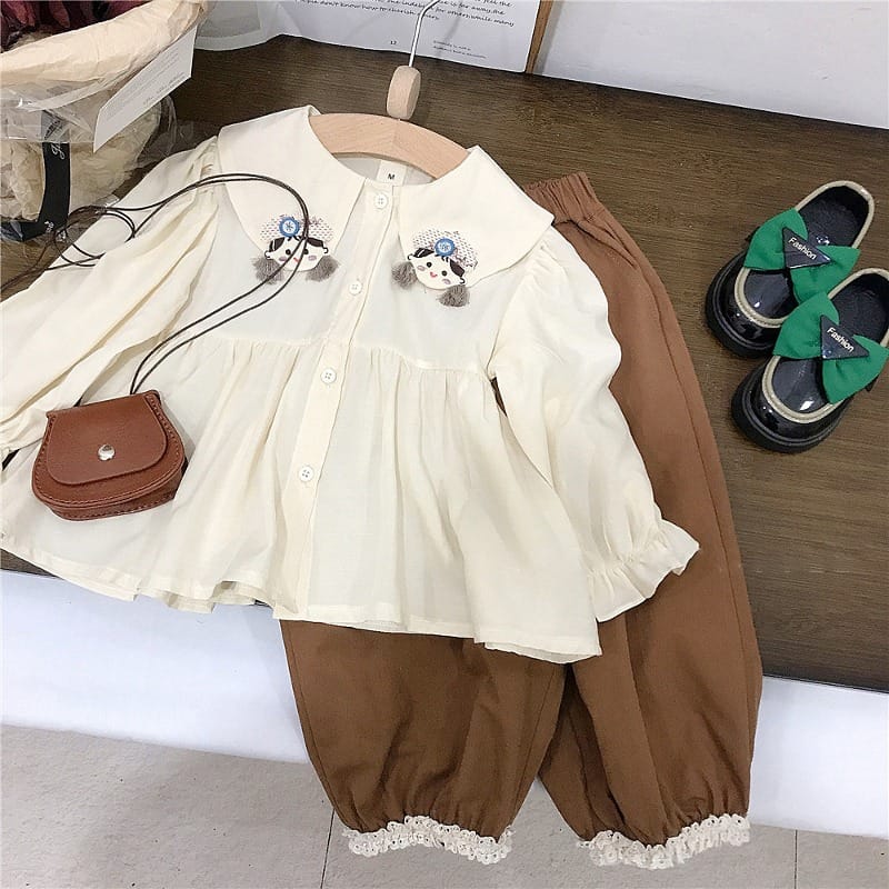 【セット】ガールモチーフブラウスロングパンツセットアップ