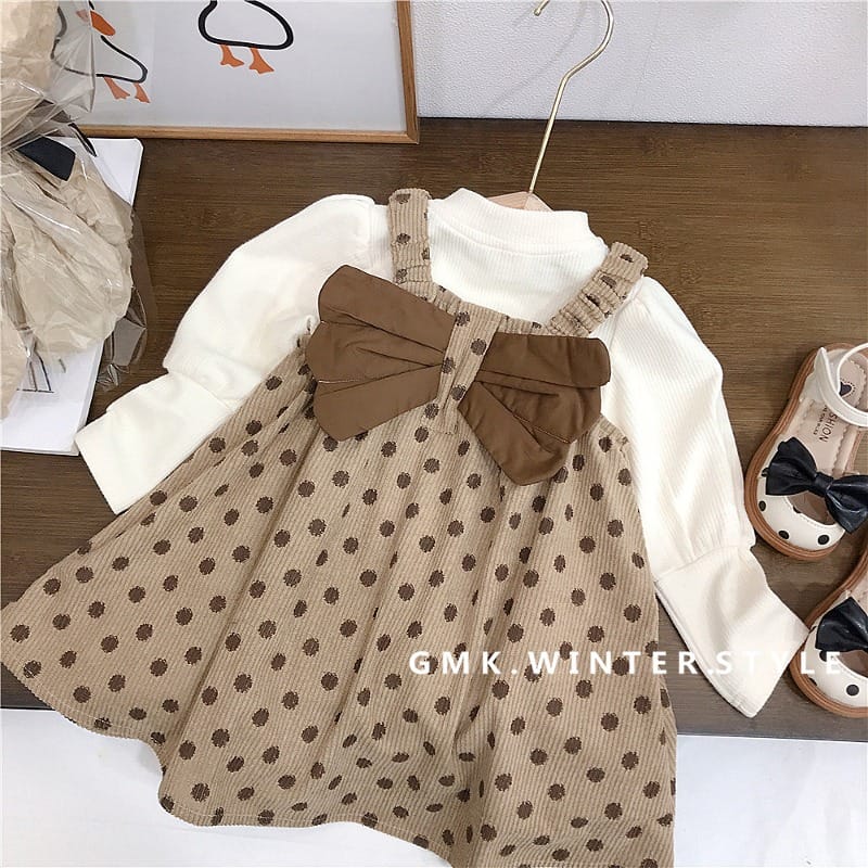 ドット長袖Tシャツ＆コーデュロイワンピースセット