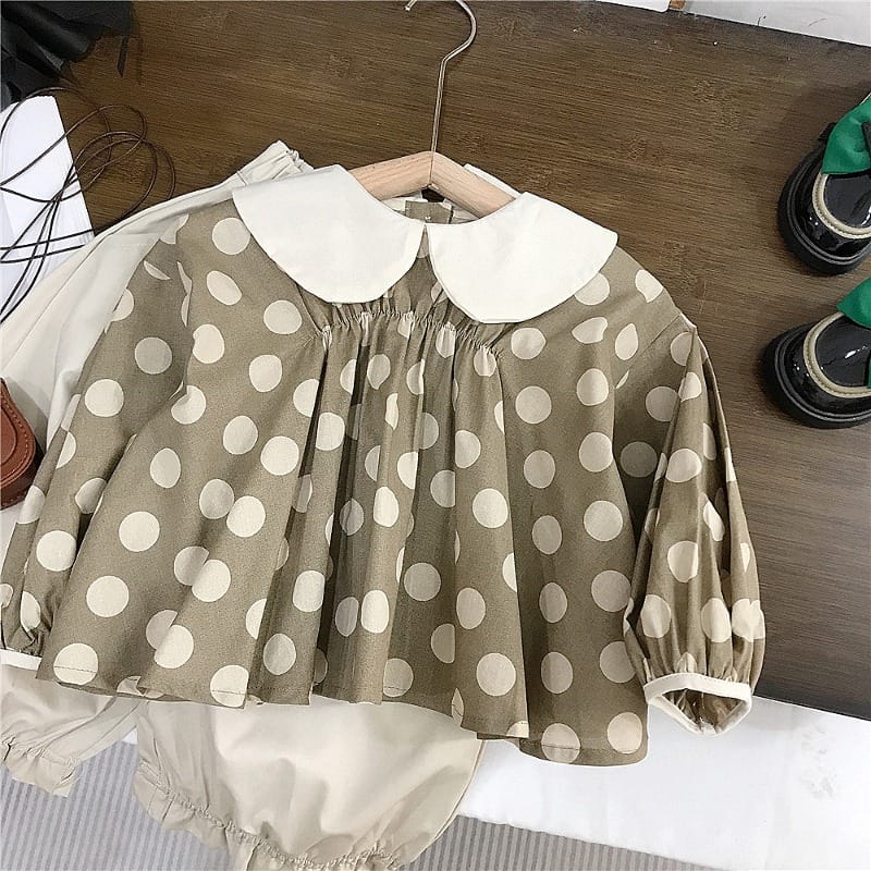 ビッグドットブラウスウエストゴムパンツセットアップ