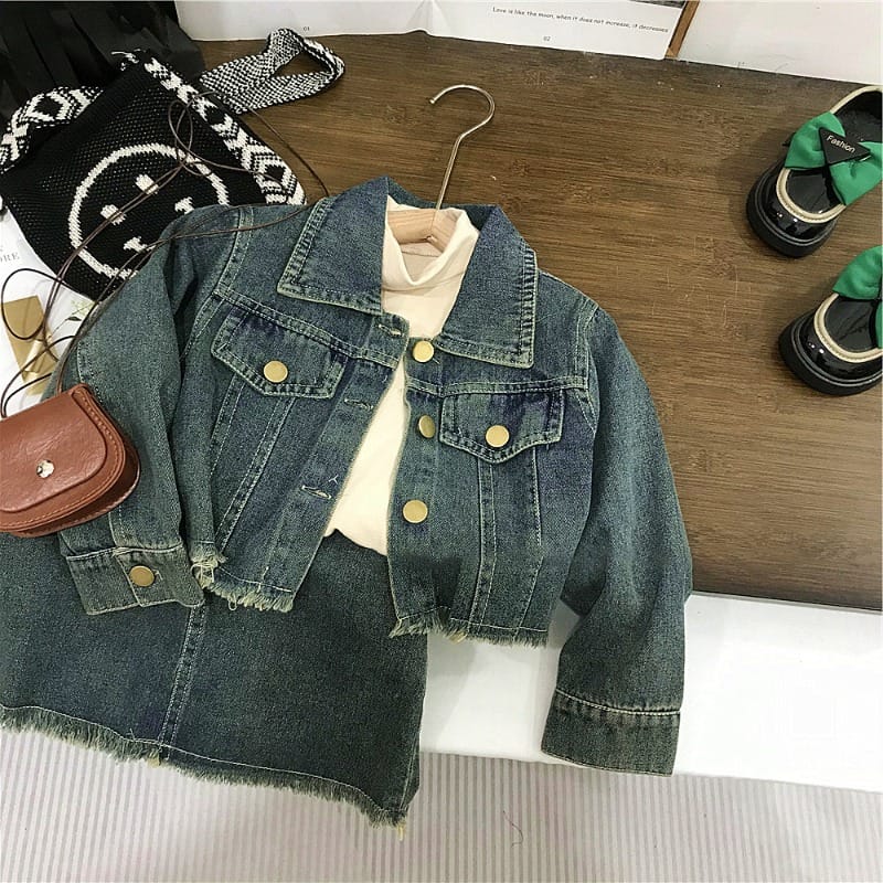 ヴィンテージ風デニムジャケットスカートセットアップ