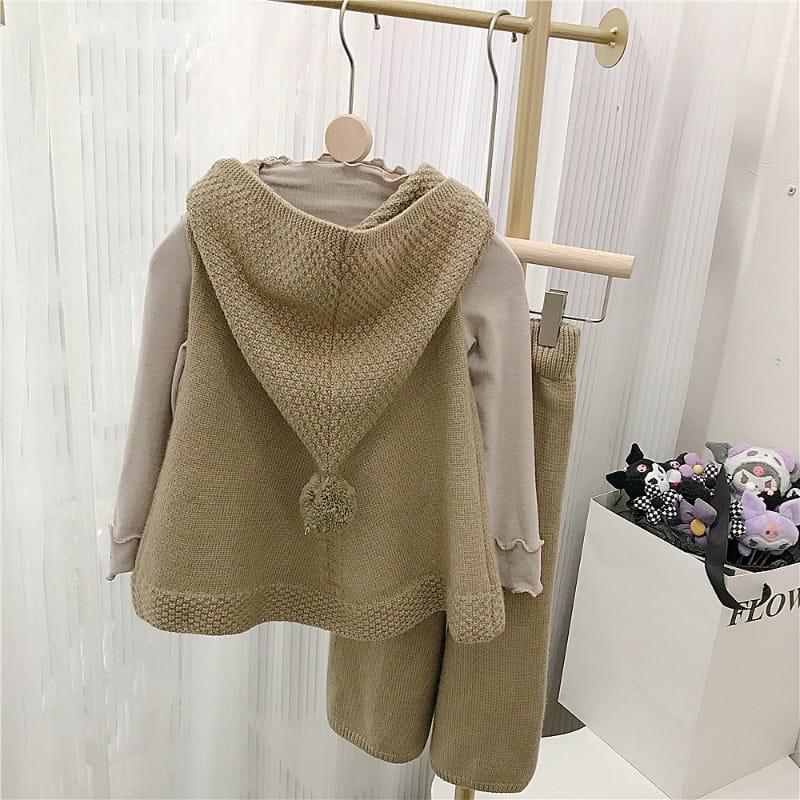 【セット】フード付きニットベストワイドパンツセットアップ