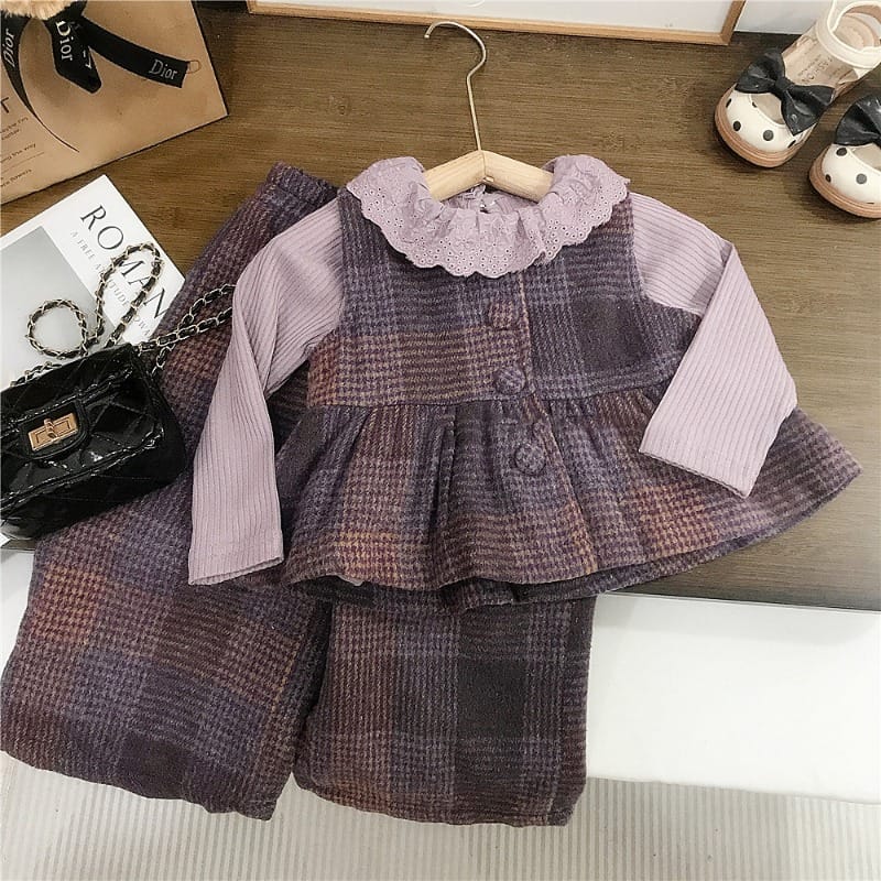 チェックベスト長袖Tシャツパンツ3点セット
