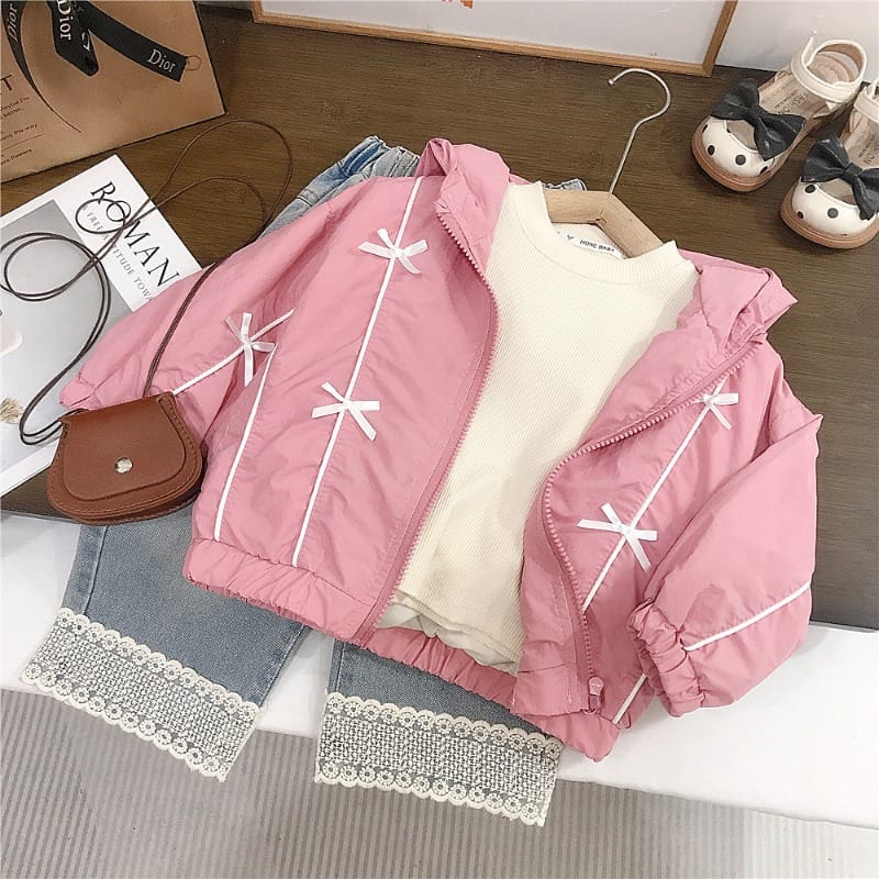 リボンモチーフフード付きジップアップジャケット