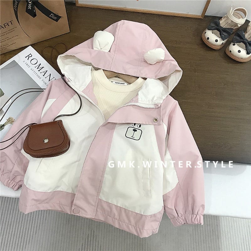 くま耳配色フード付きジップアップジャケット