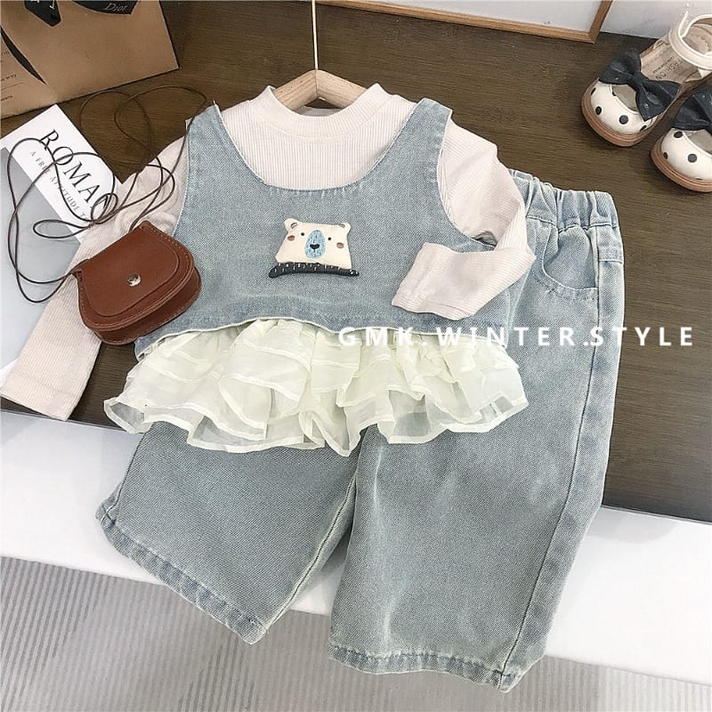 【セット】くまデニムベスト長袖Tシャツロングパンツ3点セット