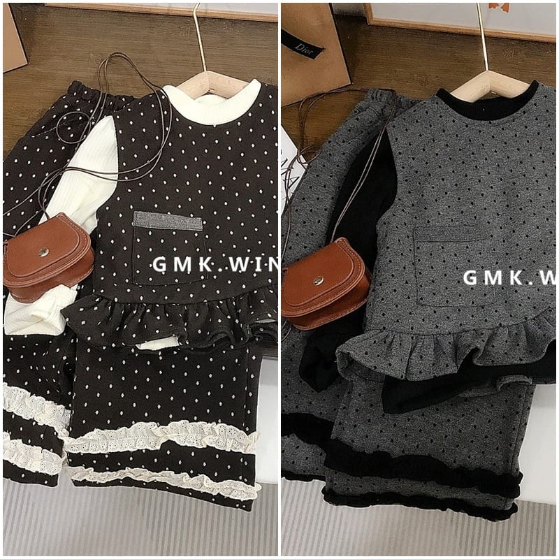 ドット柄ベスト長袖Tシャツパンツ3点セット