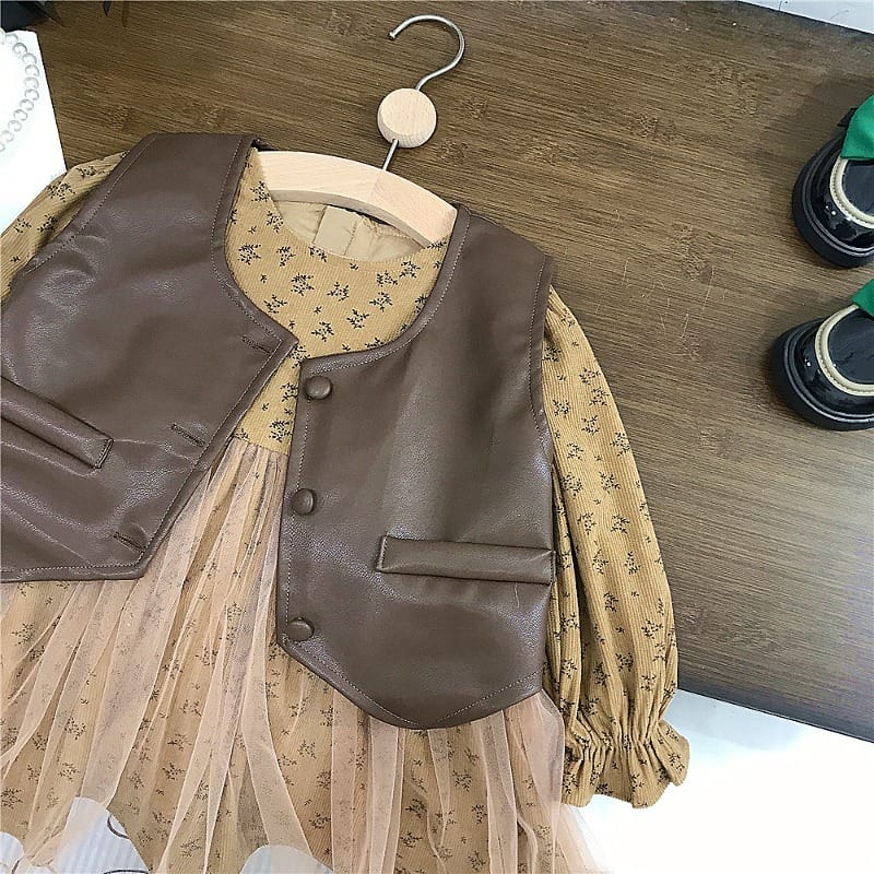 フラワーワンピースレザーベストセット