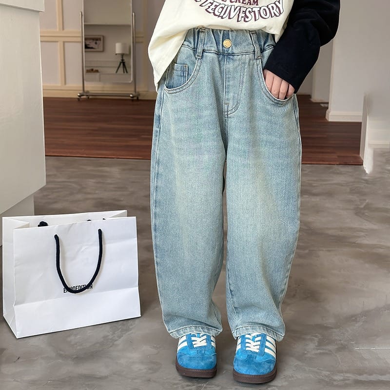 ビアンウォッシュ加工ウエストゴムデニムパンツ