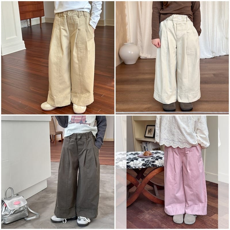 【KID】ピンタックウエストゴムワイドコットンパンツ