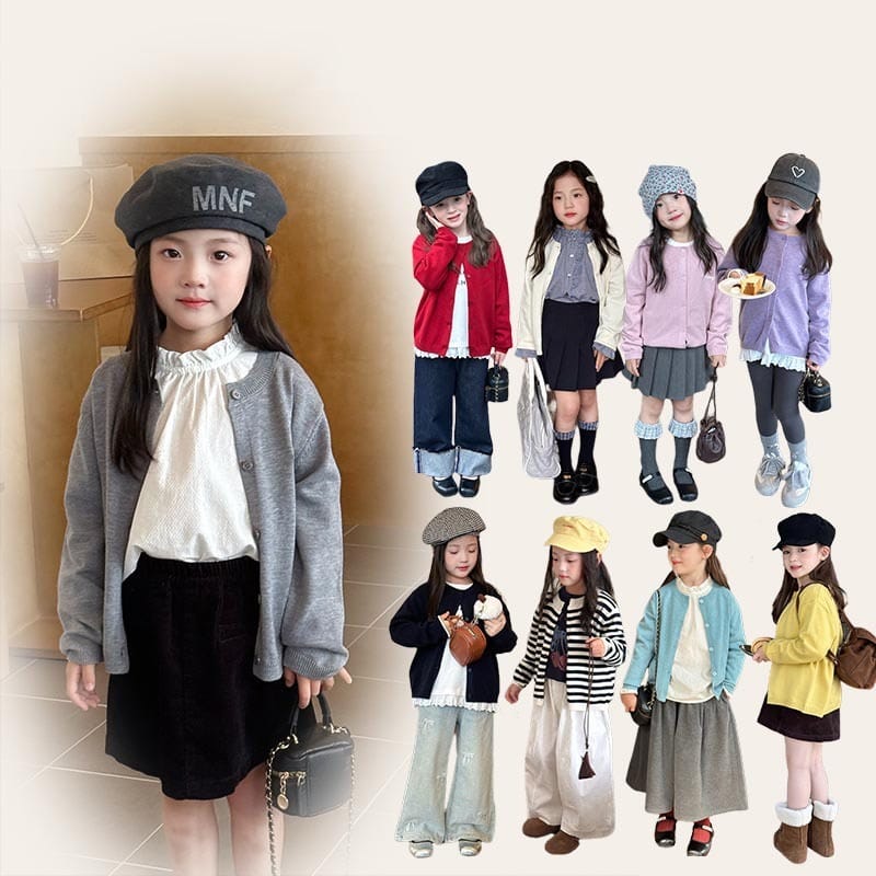 【KID】ブルーミングクルーネックニットカーディガン