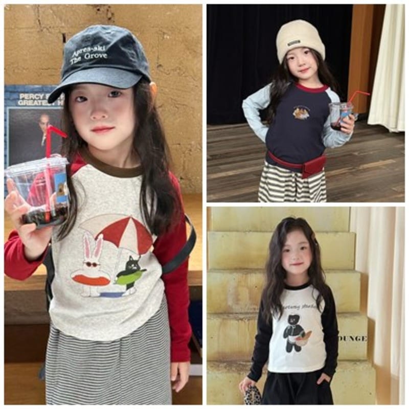 【KID】バカンスタイムプリント配色ラグラン長袖Tシャツ