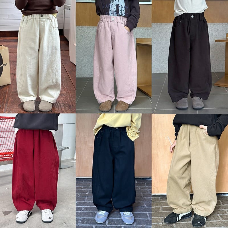 【KID】サイド切替デザイン秋のワイドロングパンツ