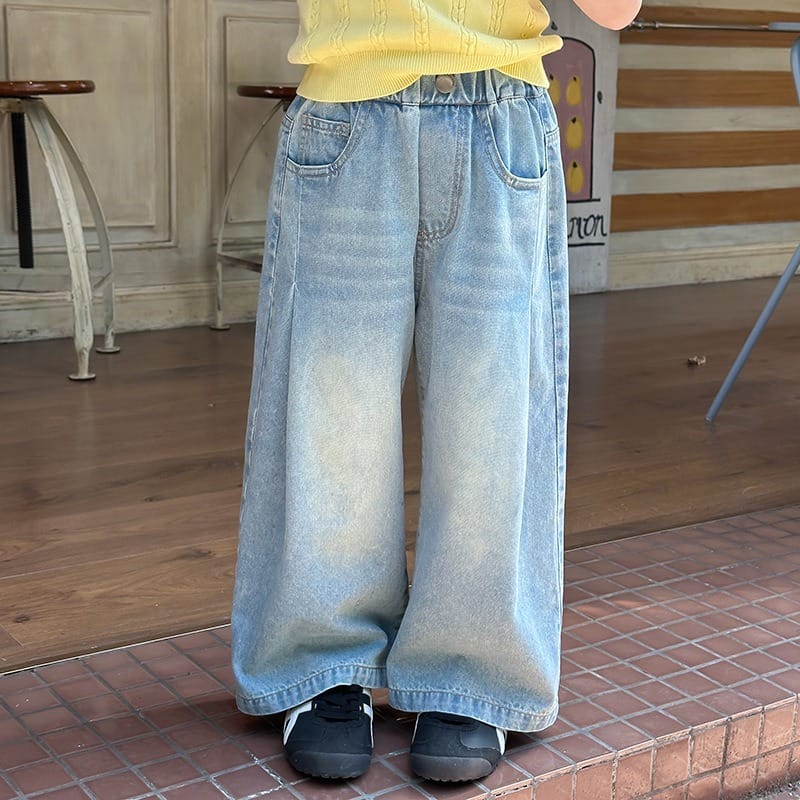 【KID】フロントピンタックストレートデニムパンツ