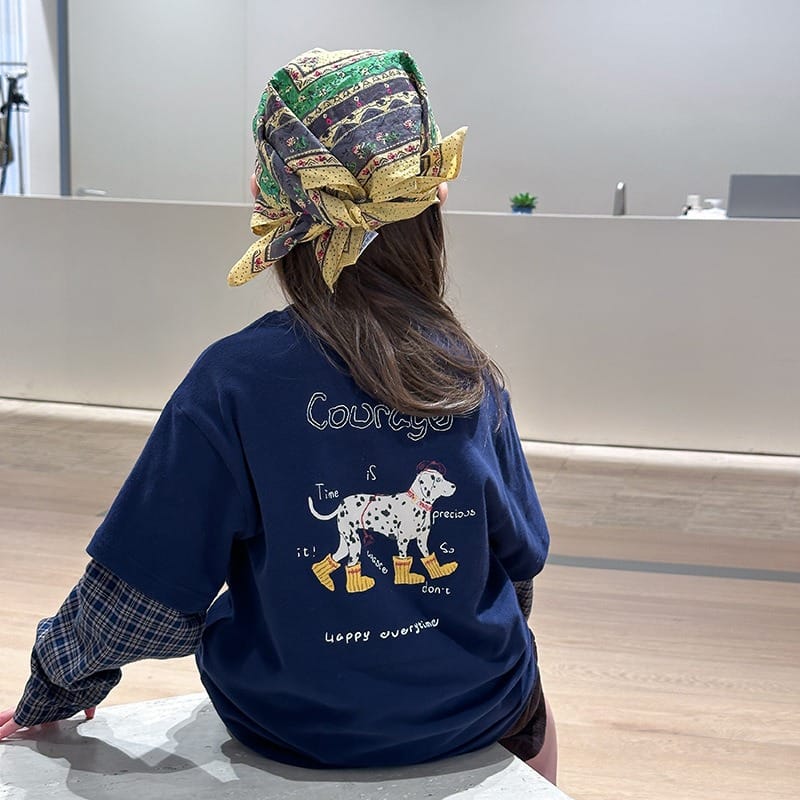 カレッジ風バックプリントレイヤード長袖Tシャツ