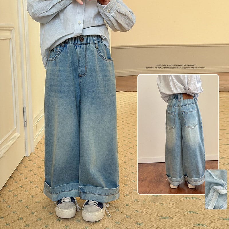 【KID】ヴィンテージ風ロールアップストレートデニムパンツ