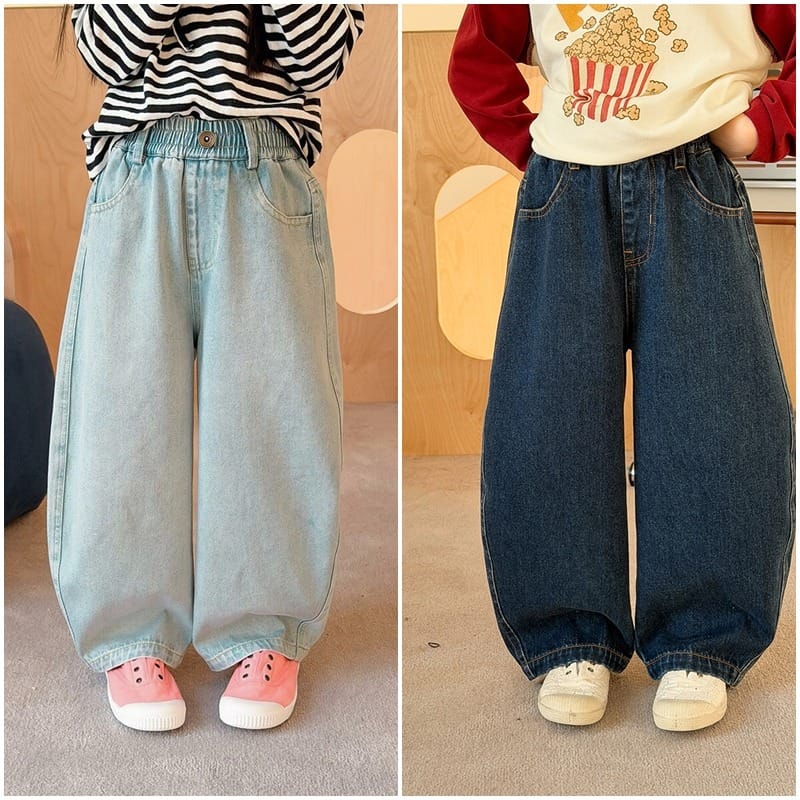 【KID】ウエストゴムカーブシルエットワイドデニムパンツ
