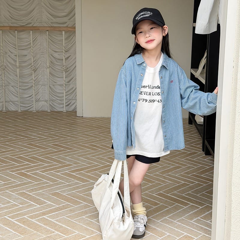 【KID】スイートブルーストライプ柄長袖シャツ