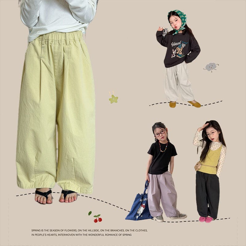 【KID】春色カラーウエストゴムカジュアルワイドパンツ