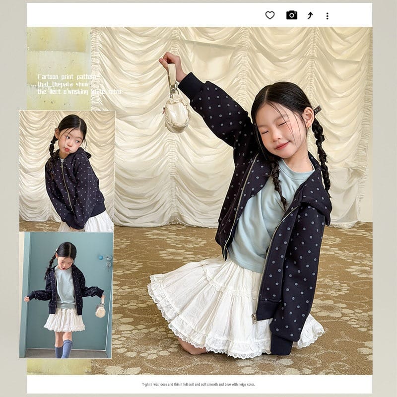 【KID】ドット柄フード付きジップアップパーカー