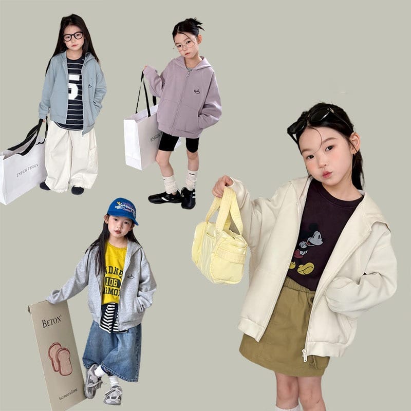【KID】スマイルワンポイント長袖ジップアップパーカー