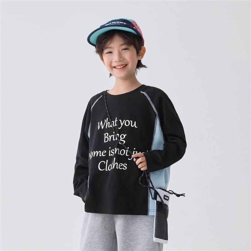 英字レタリングプリント配色切替長袖Tシャツ