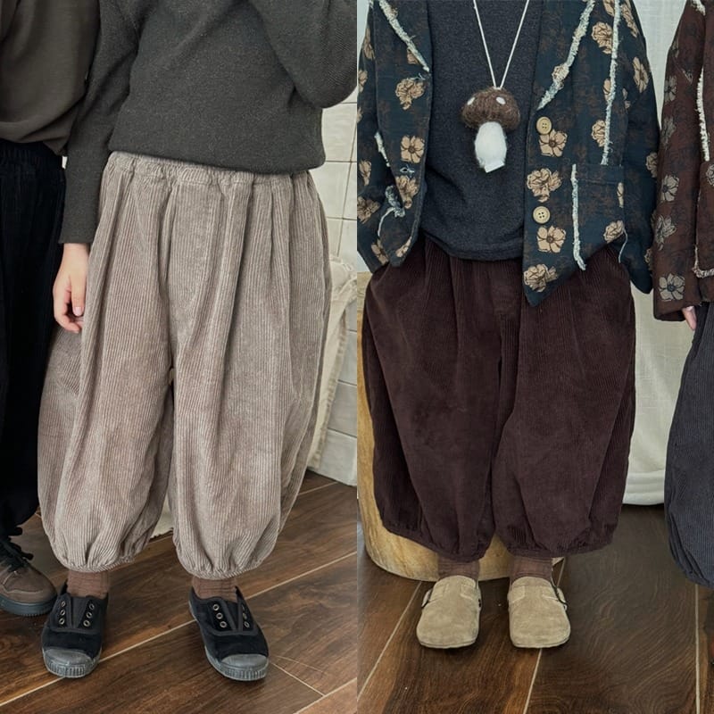 【KID】シンプルコーデュロイ裾ゴムバルーンパンツ
