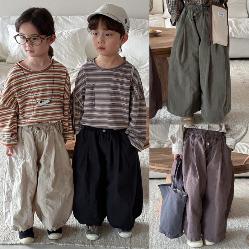 【KID】ウエストひも切替ゆったりワイドバルーンパンツ