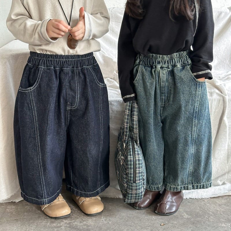 切り替えステッチワイドポケットデニムパンツ