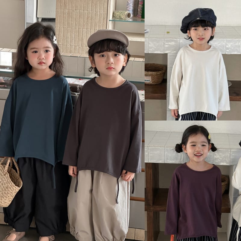 【KID】裾リボンデザイン無地クルーネック長袖Tシャツ