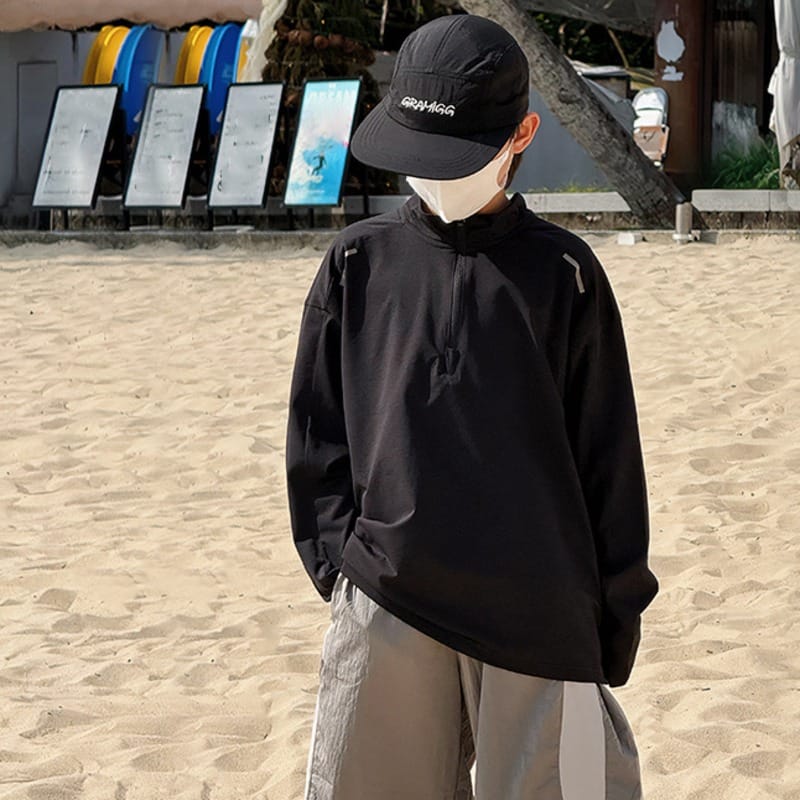 【KID】ハーフジップスポーツ長袖Tシャツ