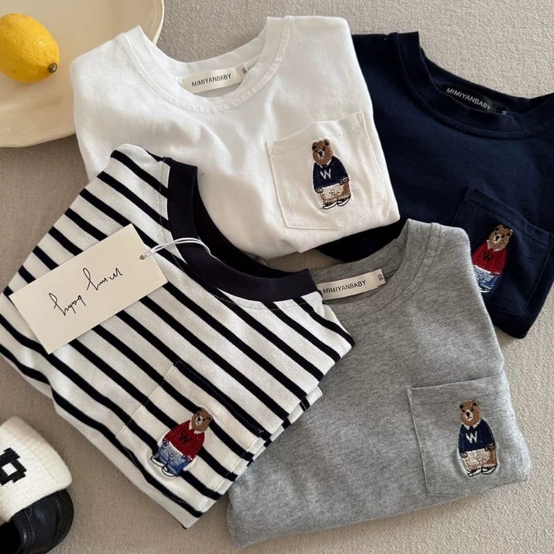 くまワンポイント長袖ポケットTシャツ