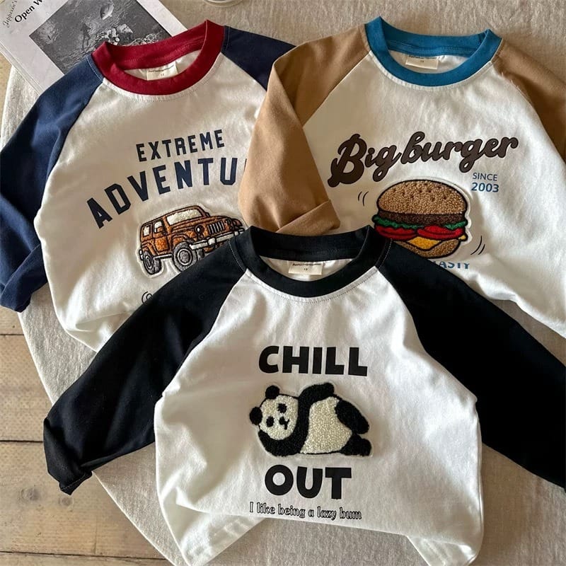 パッチデザイン配色ラグラン長袖Tシャツ