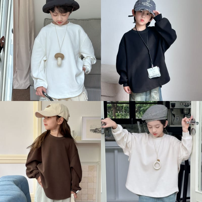 【KID】ラベル付クルーネック無地長袖Tシャツ