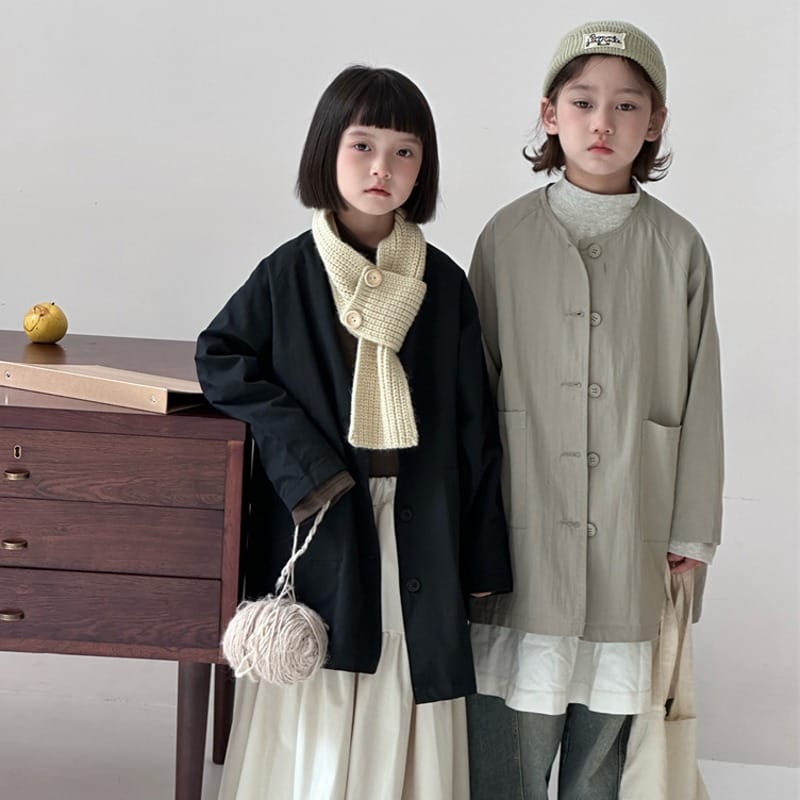 【KID】シンプルノーカラーコットンロングコート